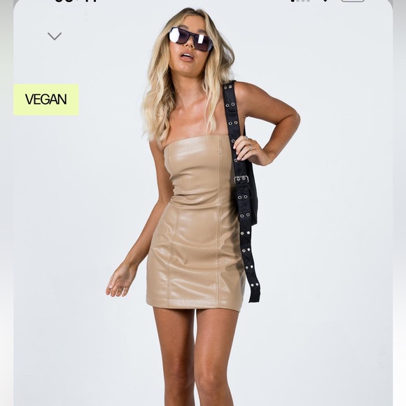 Princess Polly Hailey beige/ tan strapless mini dress faux leather - Picture 5 of 8